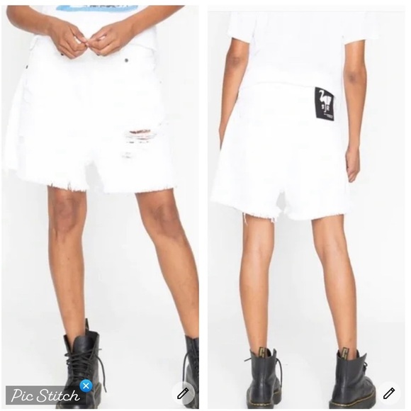 Free People Sandrine Rose White Distressed Denim Shorts